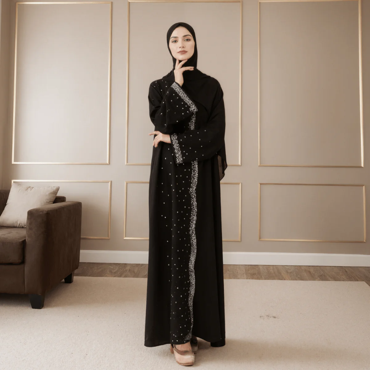 Luxury Black Starry Diamond Abaya (MOA240) - Image 8