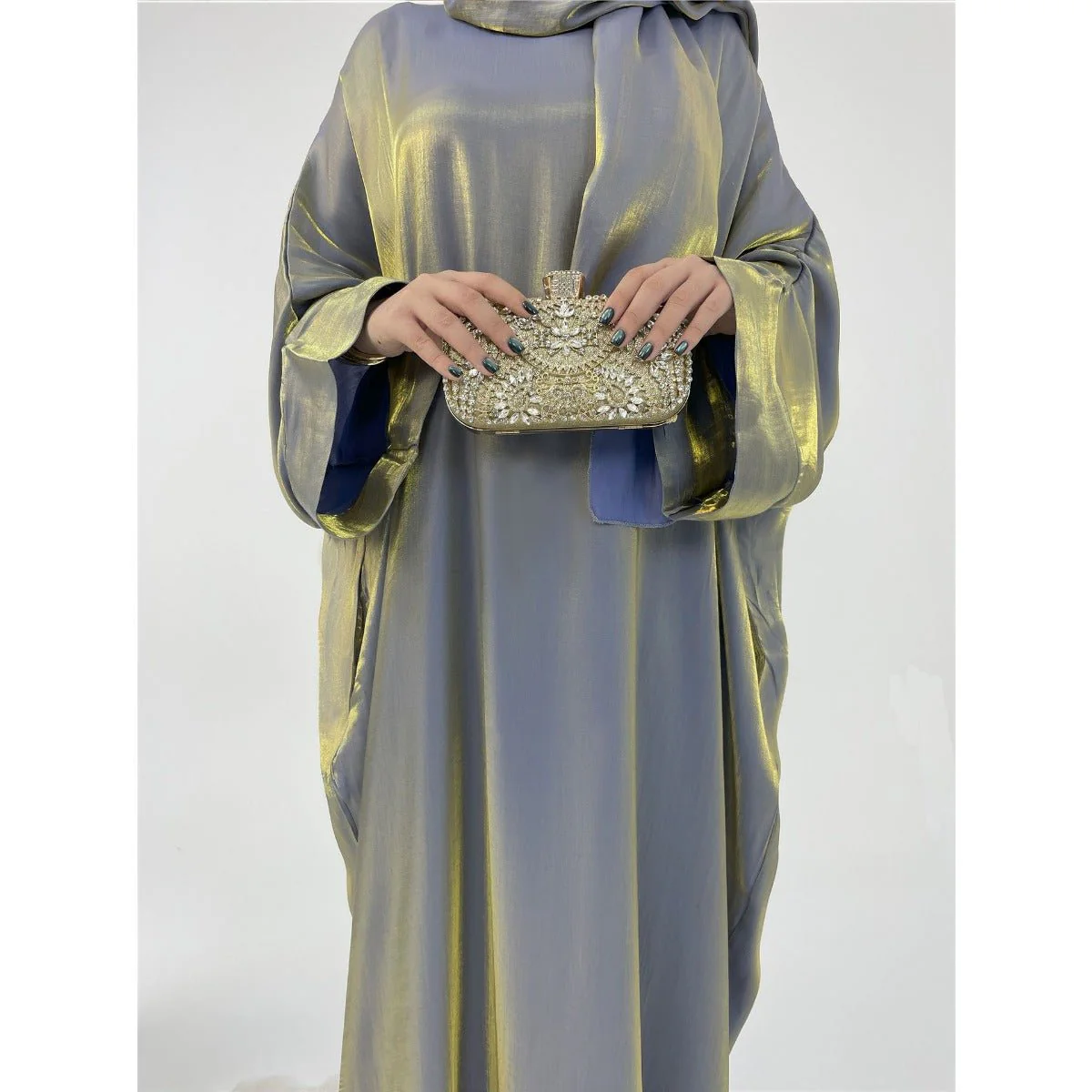 Luxury Bubble Sleeve Abaya Dress | Muslim Elegant Evening Wear Glossy Modest Robe (MA245) - Image 12