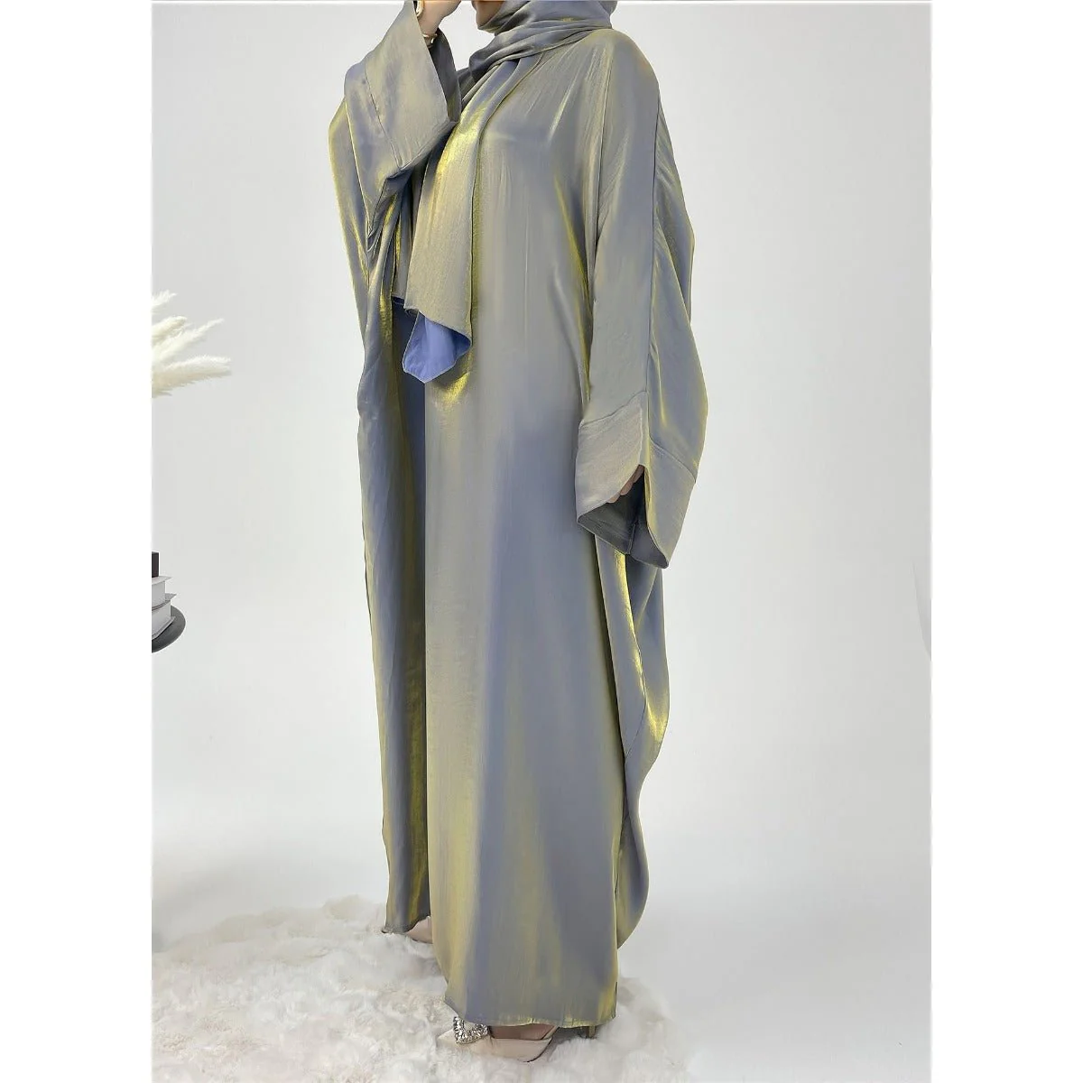 Luxury Bubble Sleeve Abaya Dress | Muslim Elegant Evening Wear Glossy Modest Robe (MA245) - Image 13