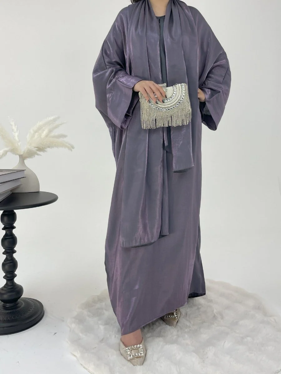 Luxury Bubble Sleeve Abaya Dress | Muslim Elegant Evening Wear Glossy Modest Robe (MA245) - Image 15