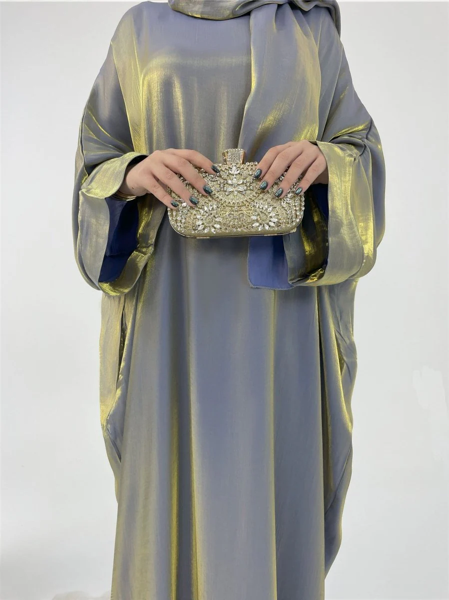 Luxury Bubble Sleeve Abaya Dress | Muslim Elegant Evening Wear Glossy Modest Robe (MA245) - Image 17