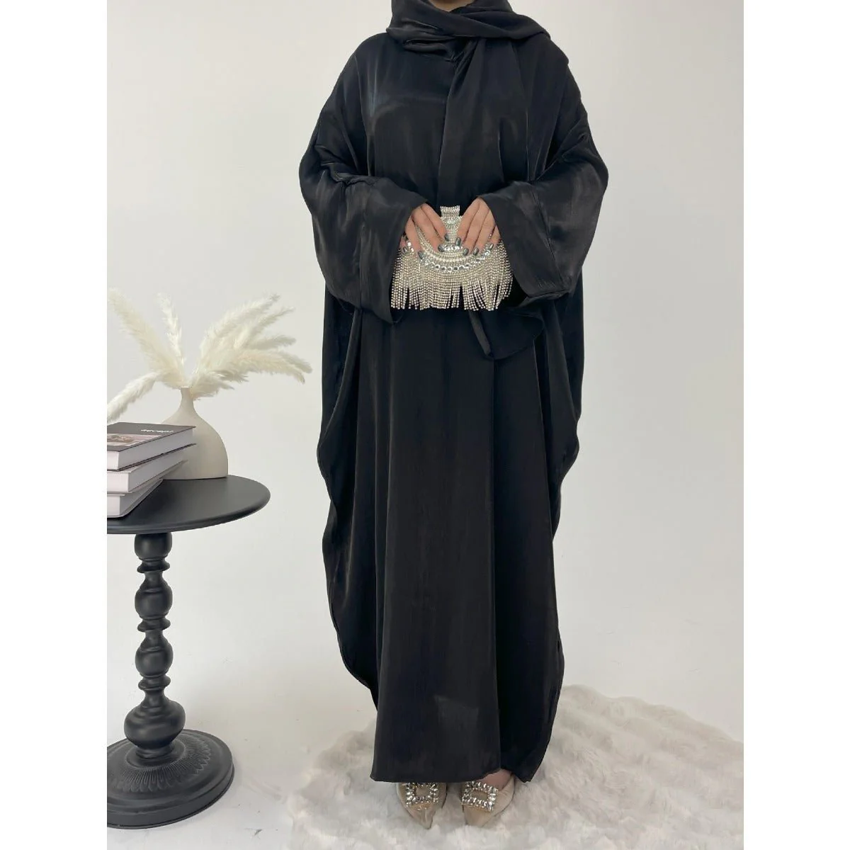 Luxury Bubble Sleeve Abaya Dress | Muslim Elegant Evening Wear Glossy Modest Robe (MA245) - Image 7