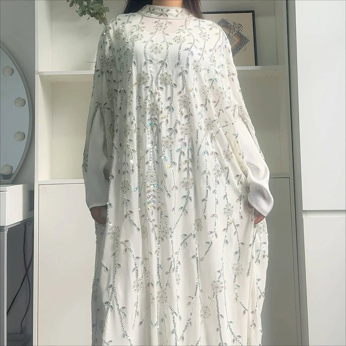 Luxury Crystal Embellished Cape Abaya Set with Modal Inner Dress (MA390) - Image 4