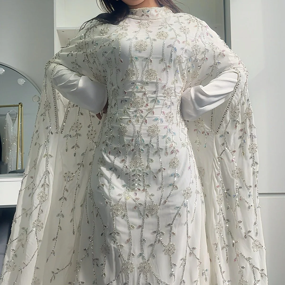 Luxury Crystal Embellished Cape Abaya Set with Modal Inner Dress (MA390) - Image 5