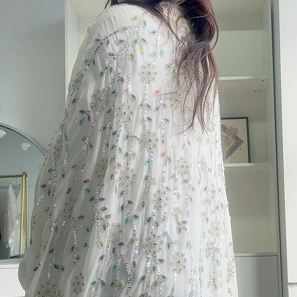 Luxury Crystal Embellished Cape Abaya Set with Modal Inner Dress (MA390) - Image 6