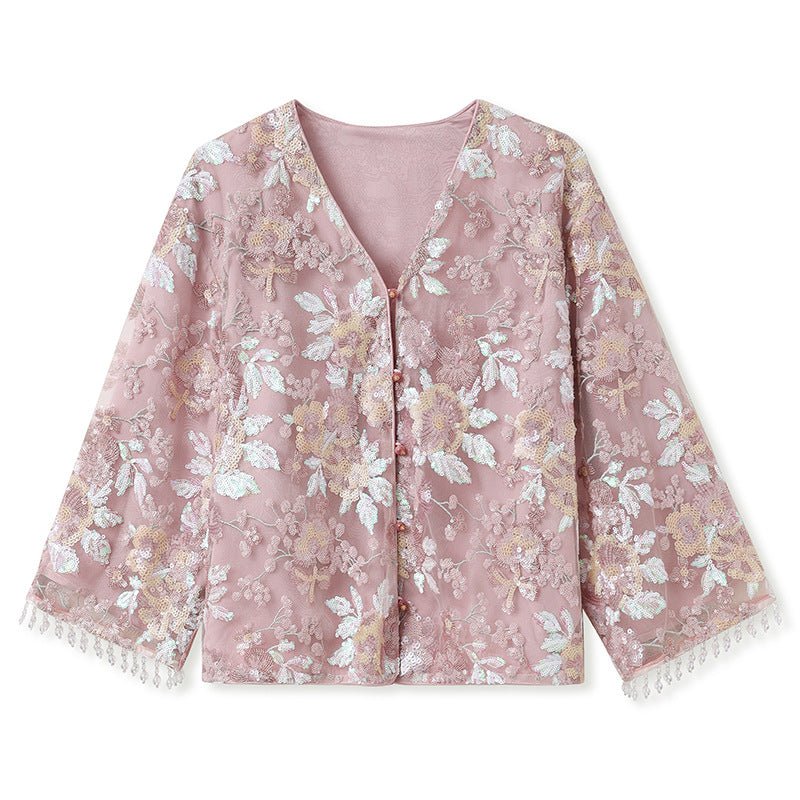 Luxury Embroidered Floral Jacket & Skirt Set(MS307) - Image 10