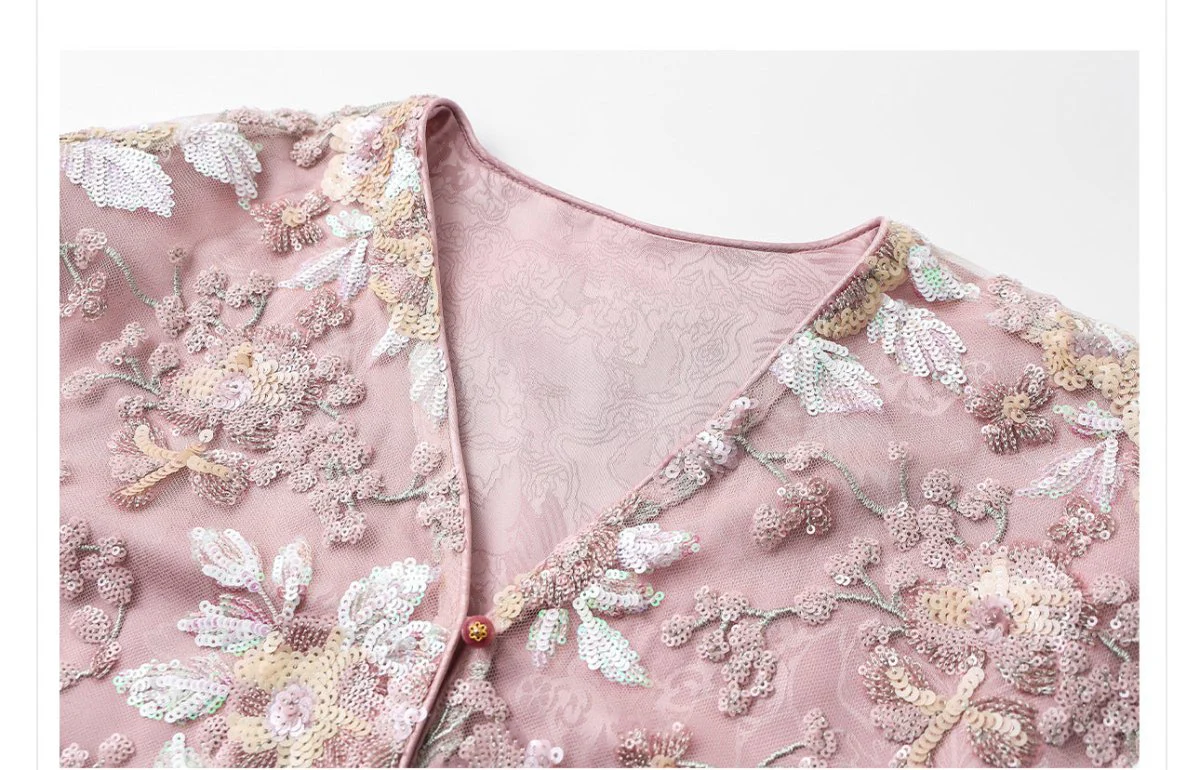 Luxury Embroidered Floral Jacket & Skirt Set(MS307) - Image 13