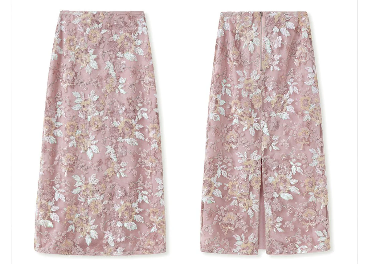 Luxury Embroidered Floral Jacket & Skirt Set(MS307) - Image 16