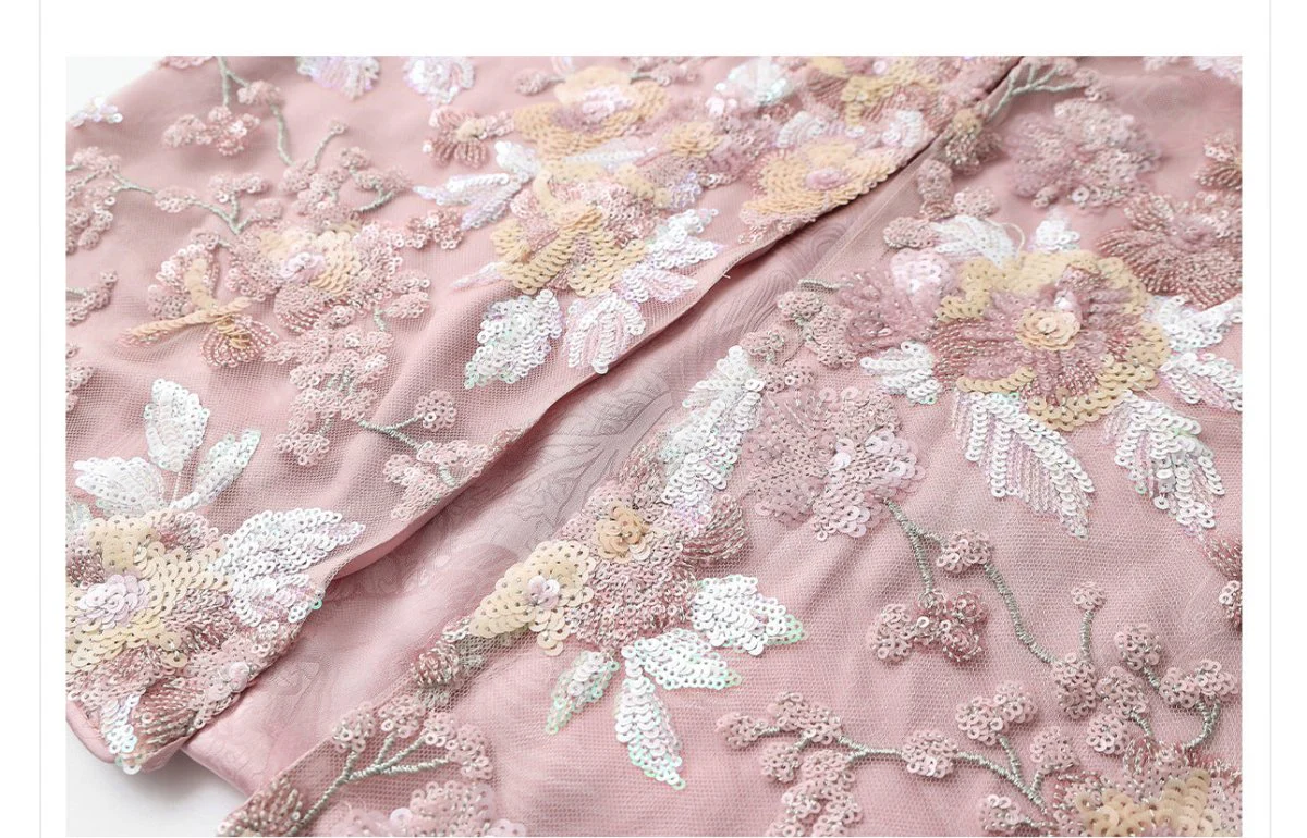 Luxury Embroidered Floral Jacket & Skirt Set(MS307) - Image 19