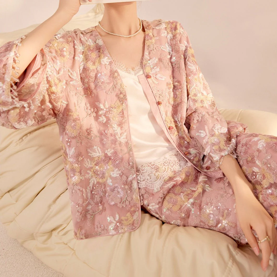 Luxury Embroidered Floral Jacket & Skirt Set(MS307) - Image 4