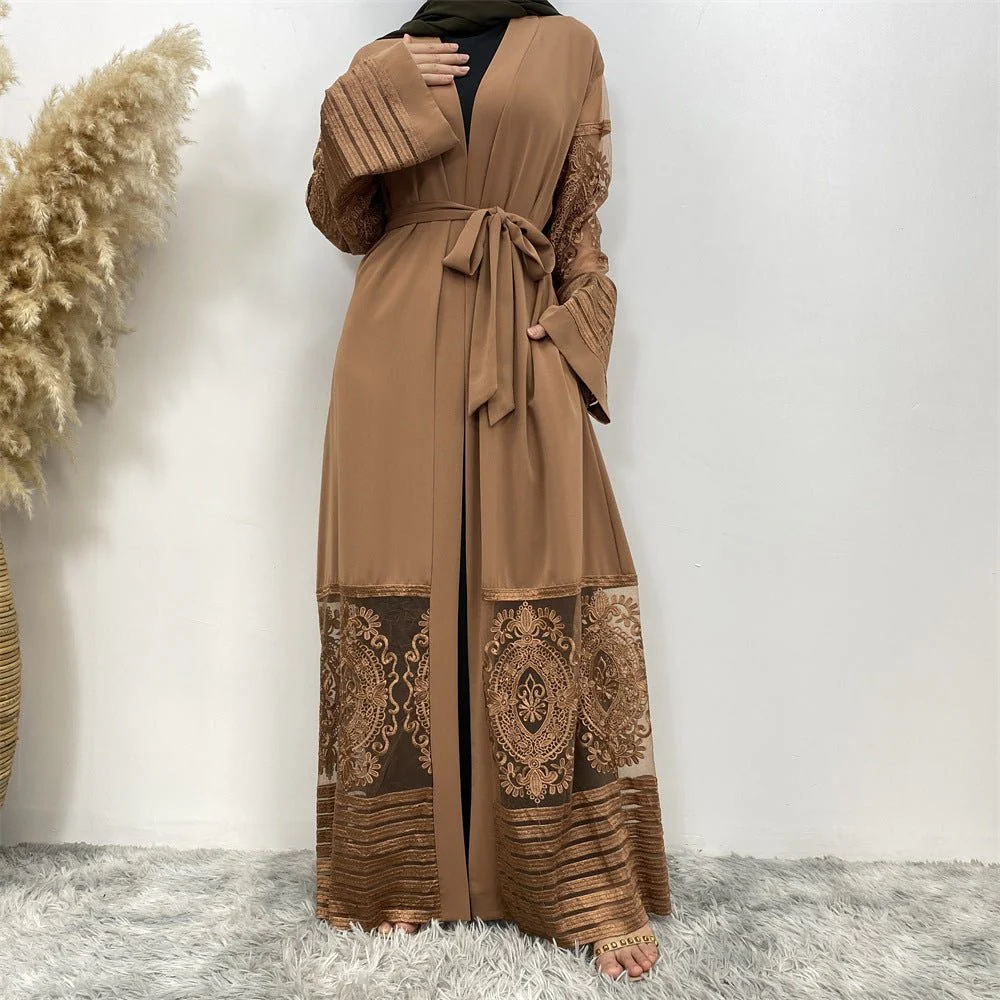 Luxury Embroidered Mesh Cardigan Abaya Dress (MOA161) - Image 11