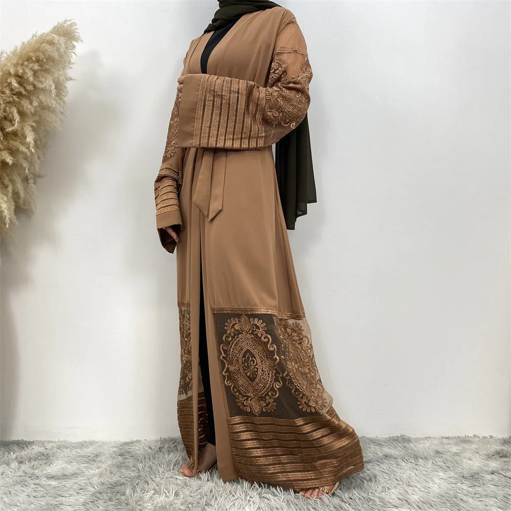 Luxury Embroidered Mesh Cardigan Abaya Dress (MOA161) - Image 12
