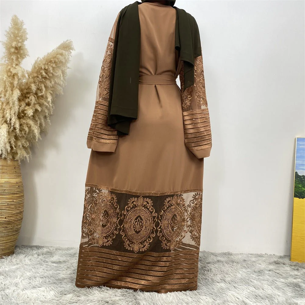 Luxury Embroidered Mesh Cardigan Abaya Dress (MOA161) - Image 13