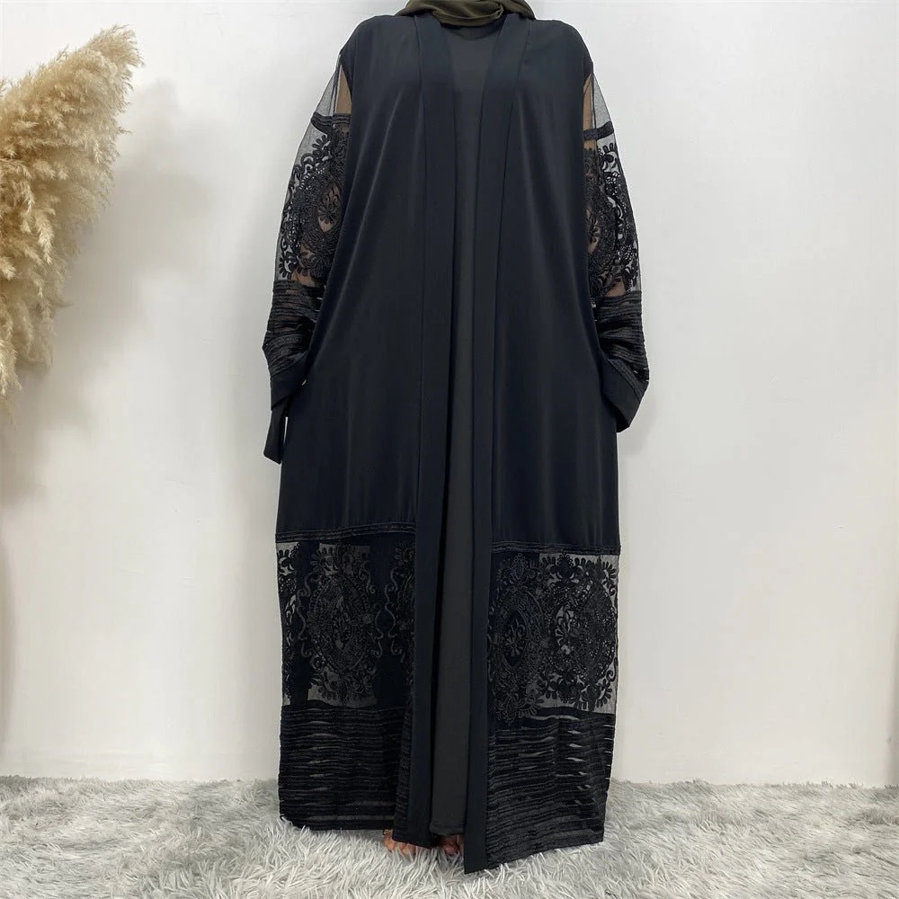 Luxury Embroidered Mesh Cardigan Abaya Dress (MOA161) - Image 14