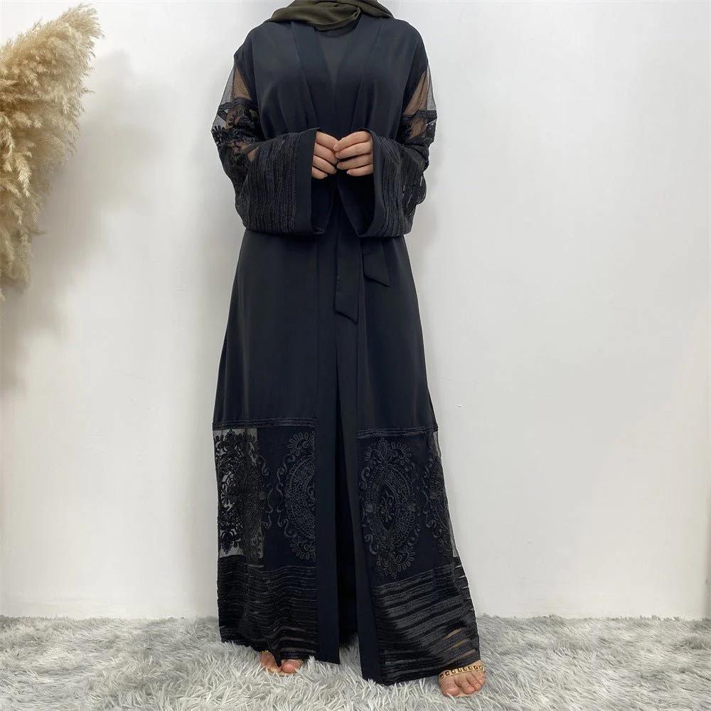 Luxury Embroidered Mesh Cardigan Abaya Dress (MOA161) - Image 15