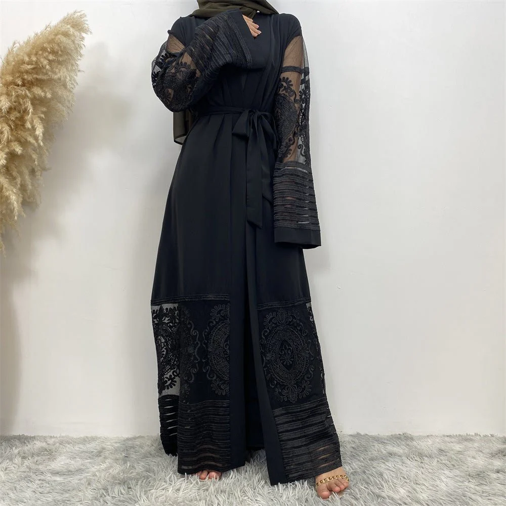 Luxury Embroidered Mesh Cardigan Abaya Dress (MOA161) - Image 17