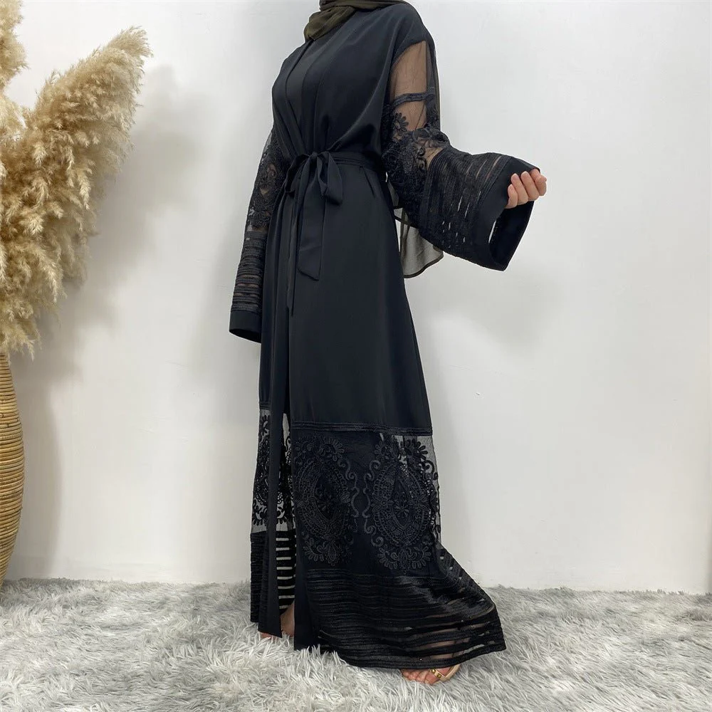 Luxury Embroidered Mesh Cardigan Abaya Dress (MOA161) - Image 18