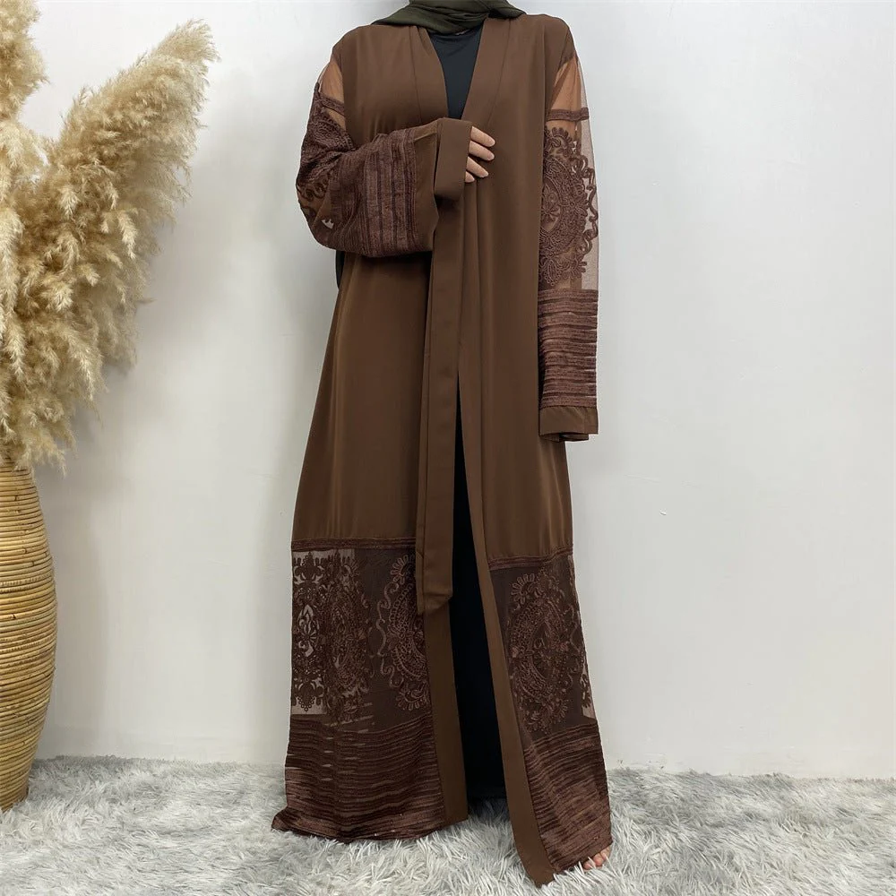 Luxury Embroidered Mesh Cardigan Abaya Dress (MOA161) - Image 20