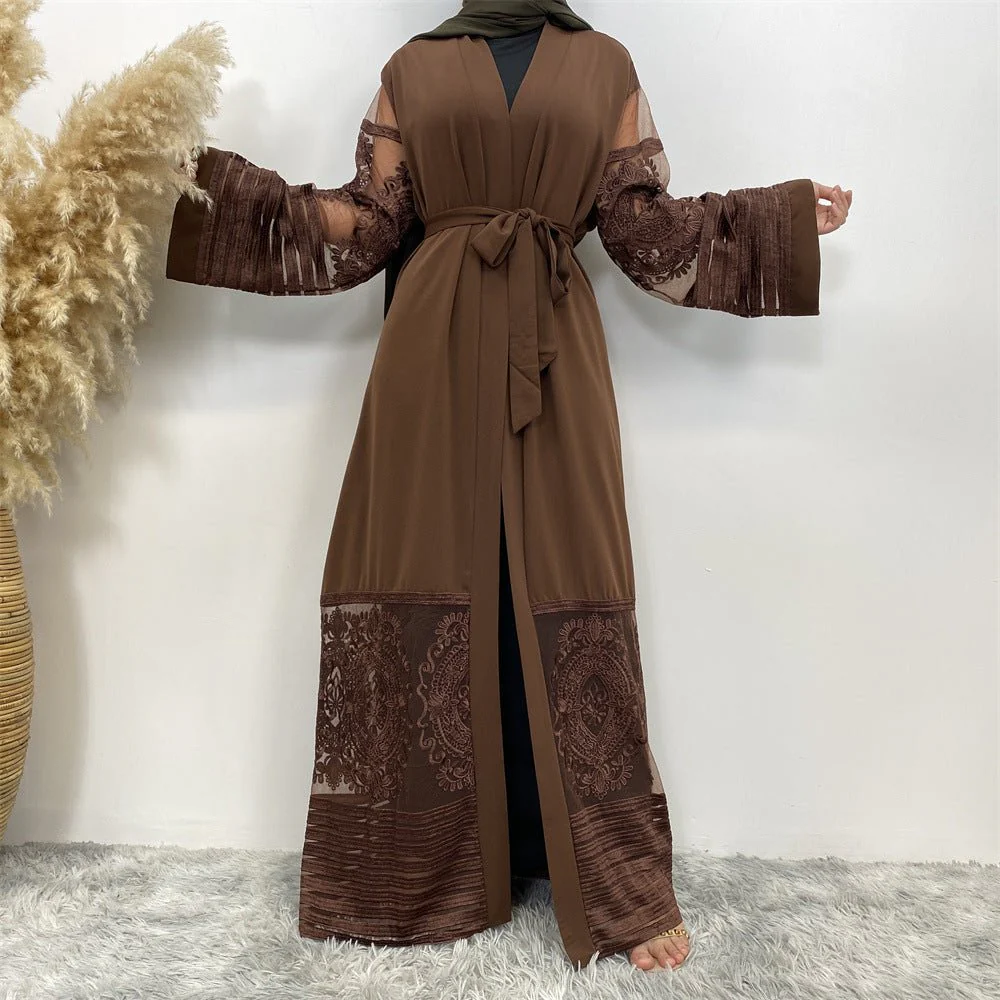 Luxury Embroidered Mesh Cardigan Abaya Dress (MOA161) - Image 21