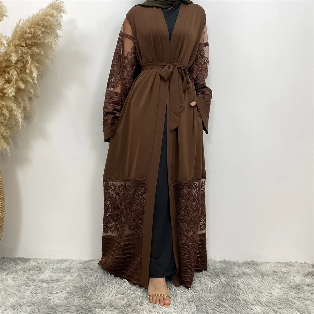 Luxury Embroidered Mesh Cardigan Abaya Dress (MOA161) - Image 22