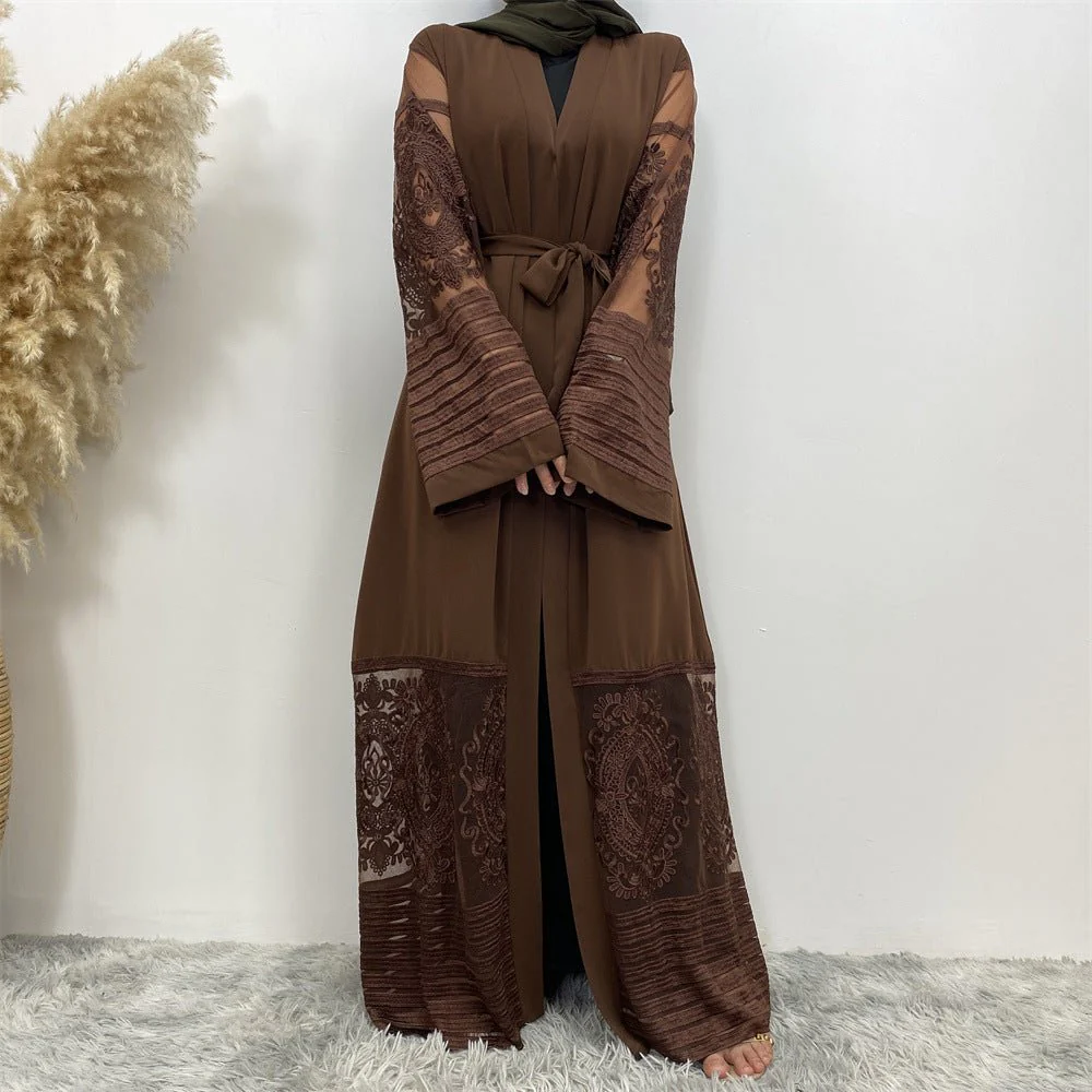 Luxury Embroidered Mesh Cardigan Abaya Dress (MOA161) - Image 23