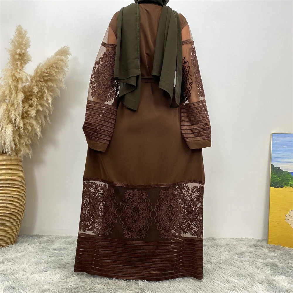 Luxury Embroidered Mesh Cardigan Abaya Dress (MOA161) - Image 25