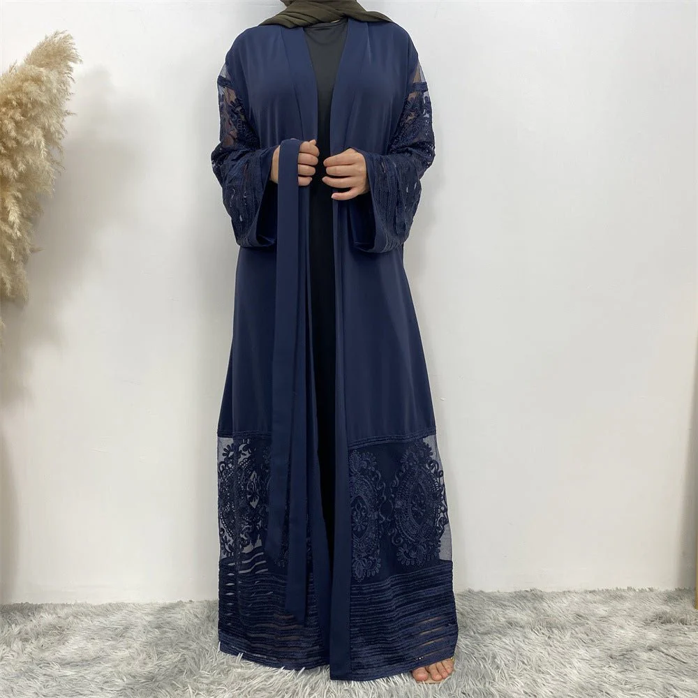 Luxury Embroidered Mesh Cardigan Abaya Dress (MOA161) - Image 26