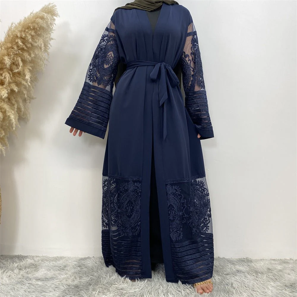 Luxury Embroidered Mesh Cardigan Abaya Dress (MOA161) - Image 27