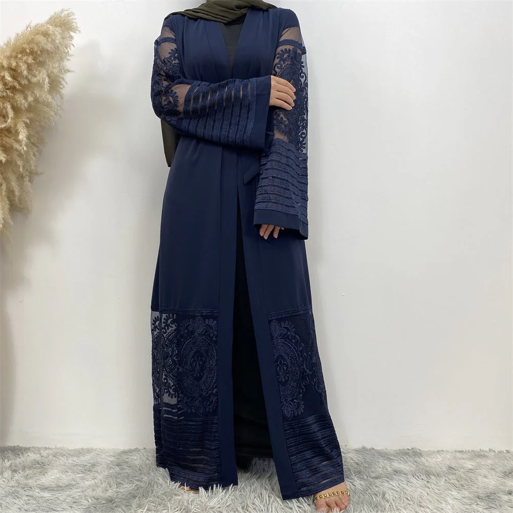 Luxury Embroidered Mesh Cardigan Abaya Dress (MOA161) - Image 28