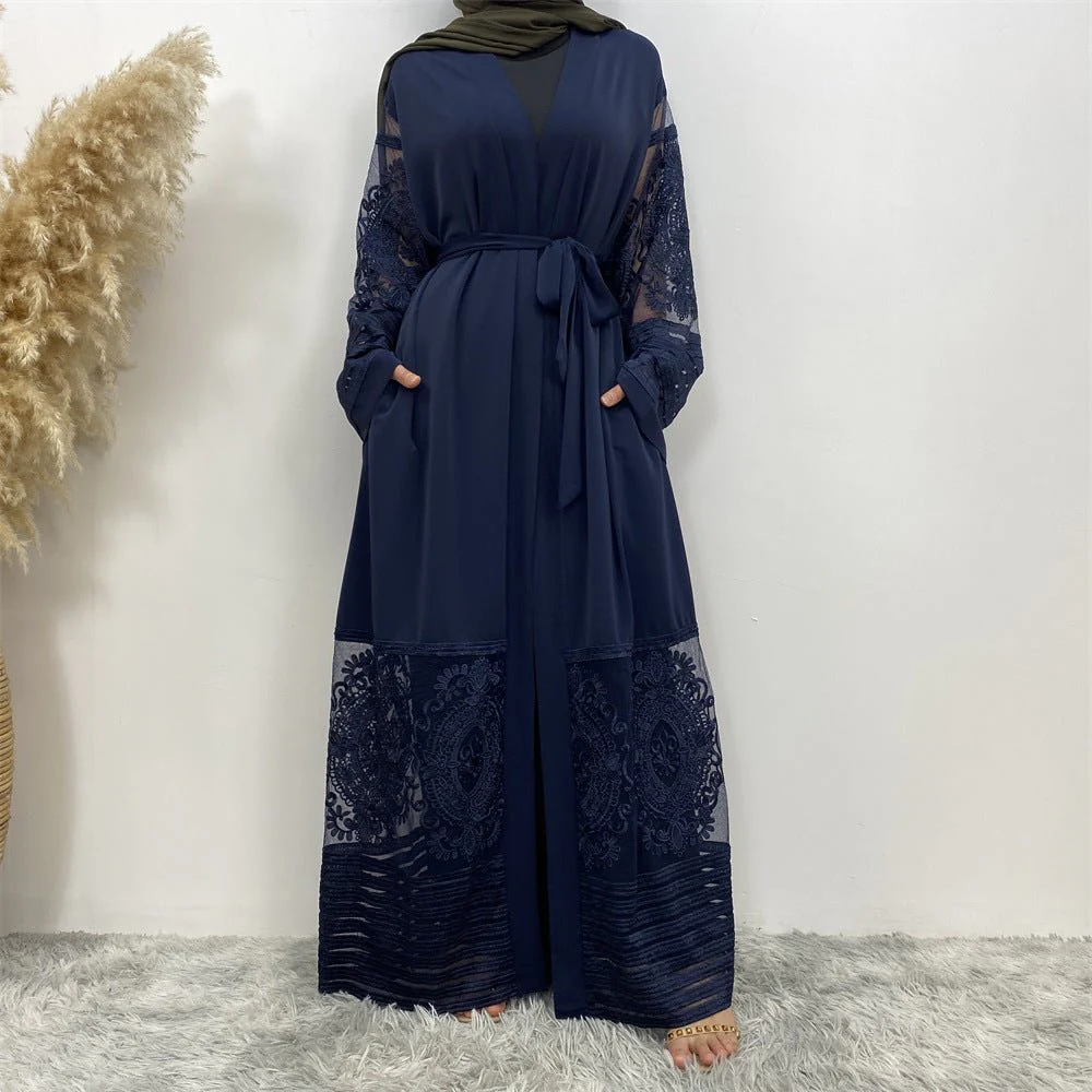Luxury Embroidered Mesh Cardigan Abaya Dress (MOA161) - Image 29