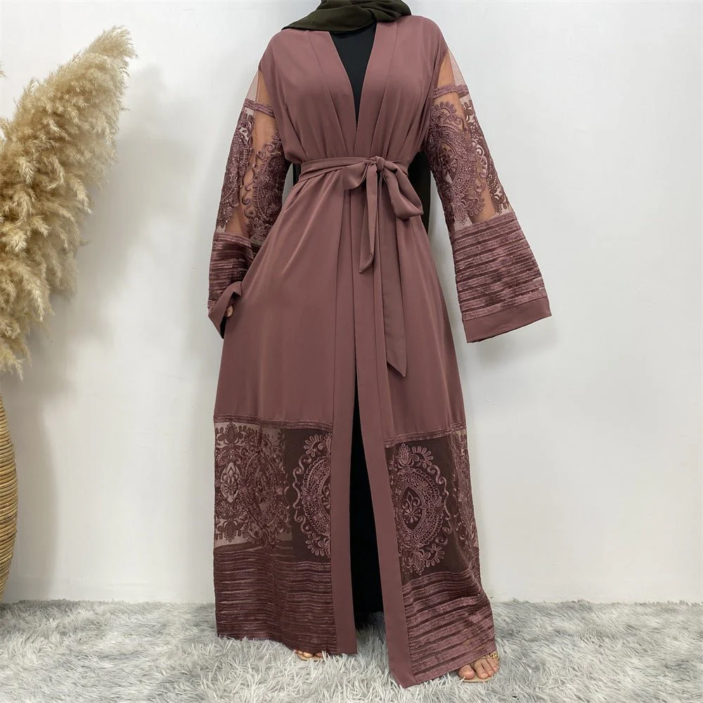 Luxury Embroidered Mesh Cardigan Abaya Dress (MOA161) - Image 3