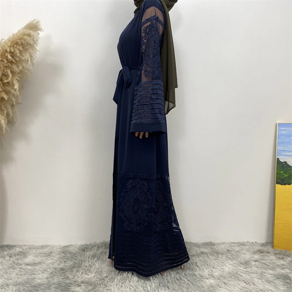 Luxury Embroidered Mesh Cardigan Abaya Dress (MOA161) - Image 30