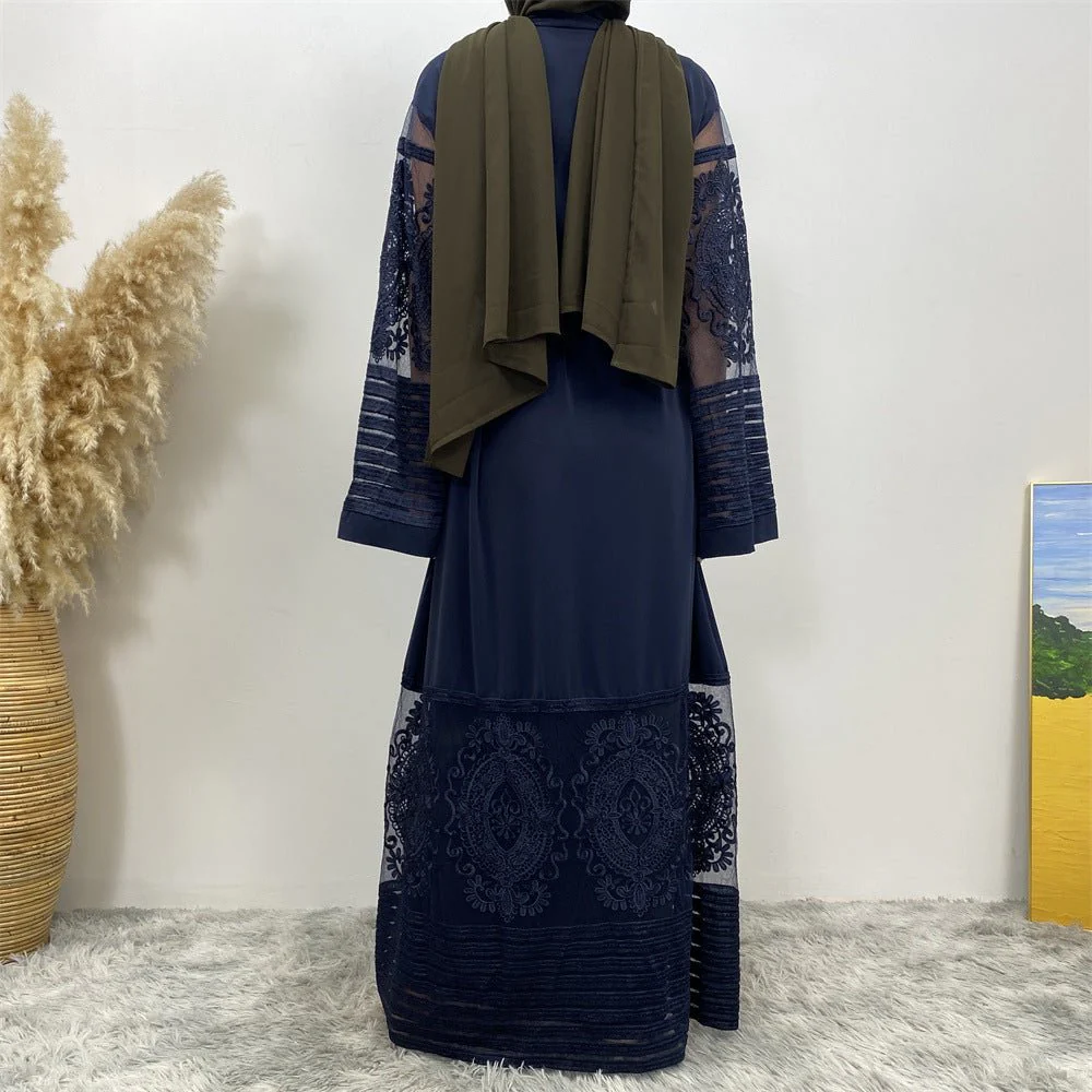 Luxury Embroidered Mesh Cardigan Abaya Dress (MOA161) - Image 31