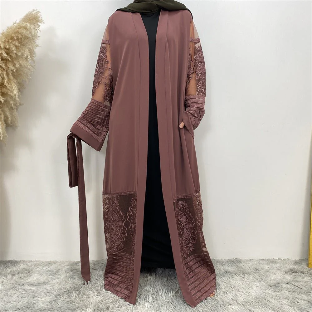 Luxury Embroidered Mesh Cardigan Abaya Dress (MOA161) - Image 34