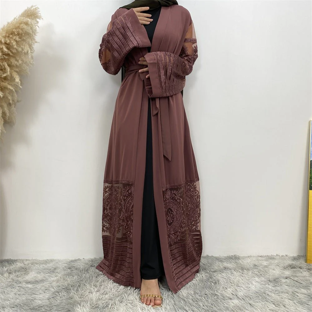 Luxury Embroidered Mesh Cardigan Abaya Dress (MOA161) - Image 36