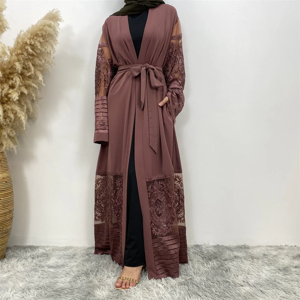 Luxury Embroidered Mesh Cardigan Abaya Dress (MOA161) - Image 37