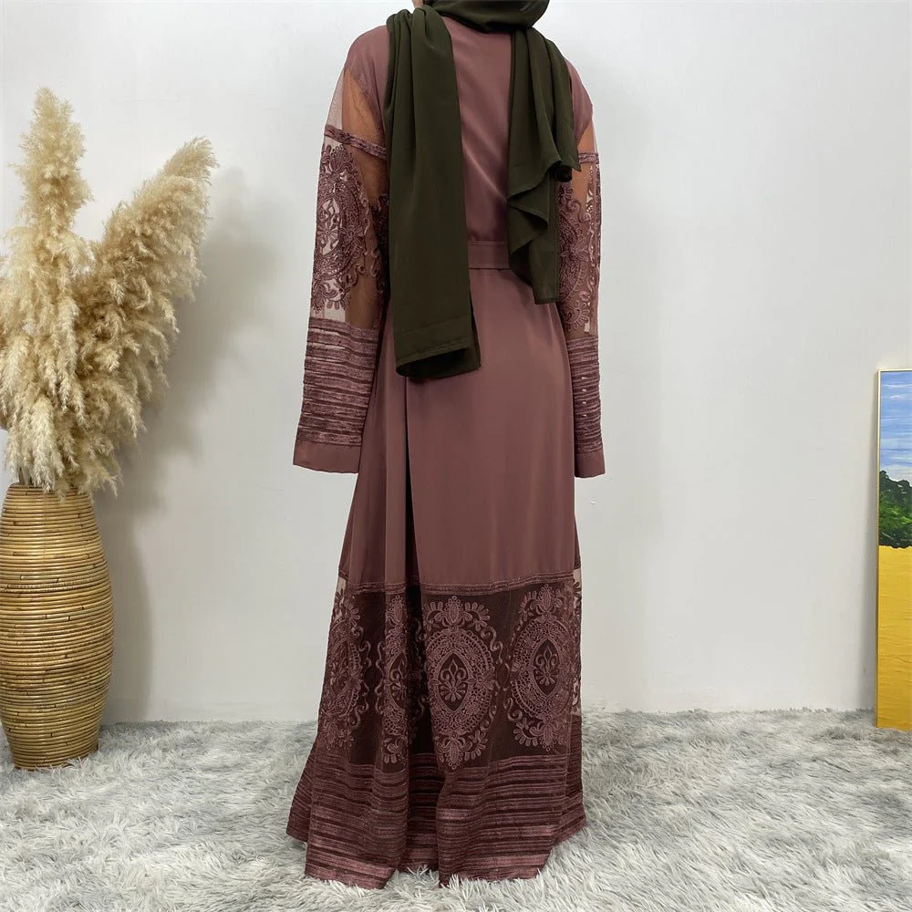 Luxury Embroidered Mesh Cardigan Abaya Dress (MOA161) - Image 38