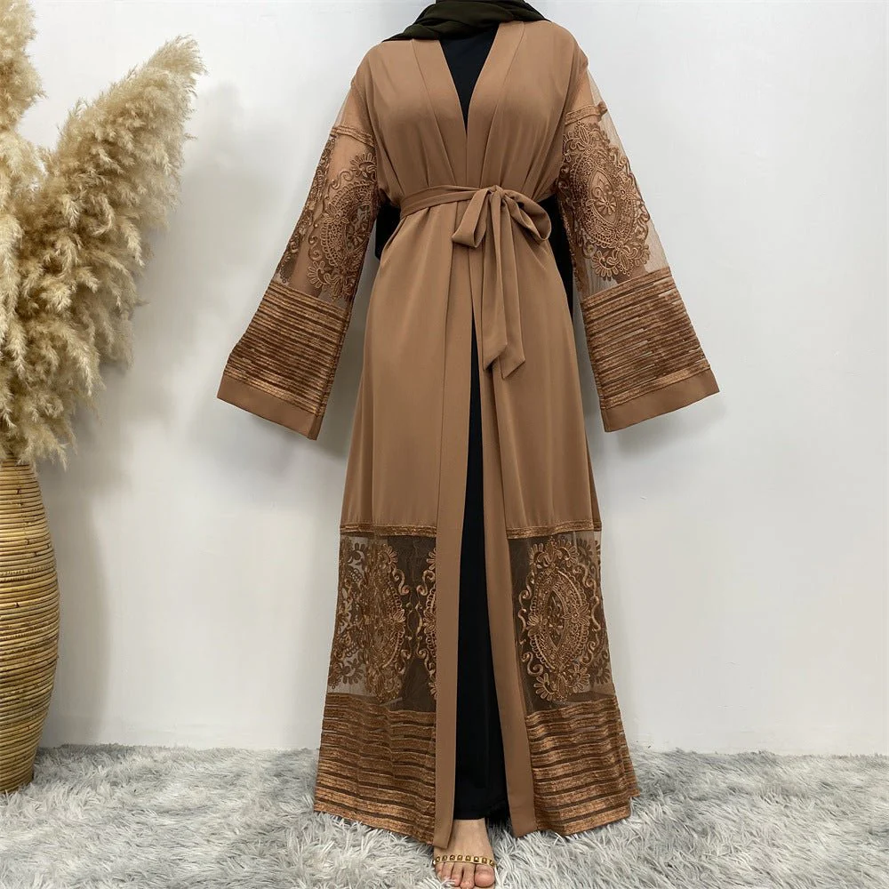 Luxury Embroidered Mesh Cardigan Abaya Dress (MOA161) - Image 40