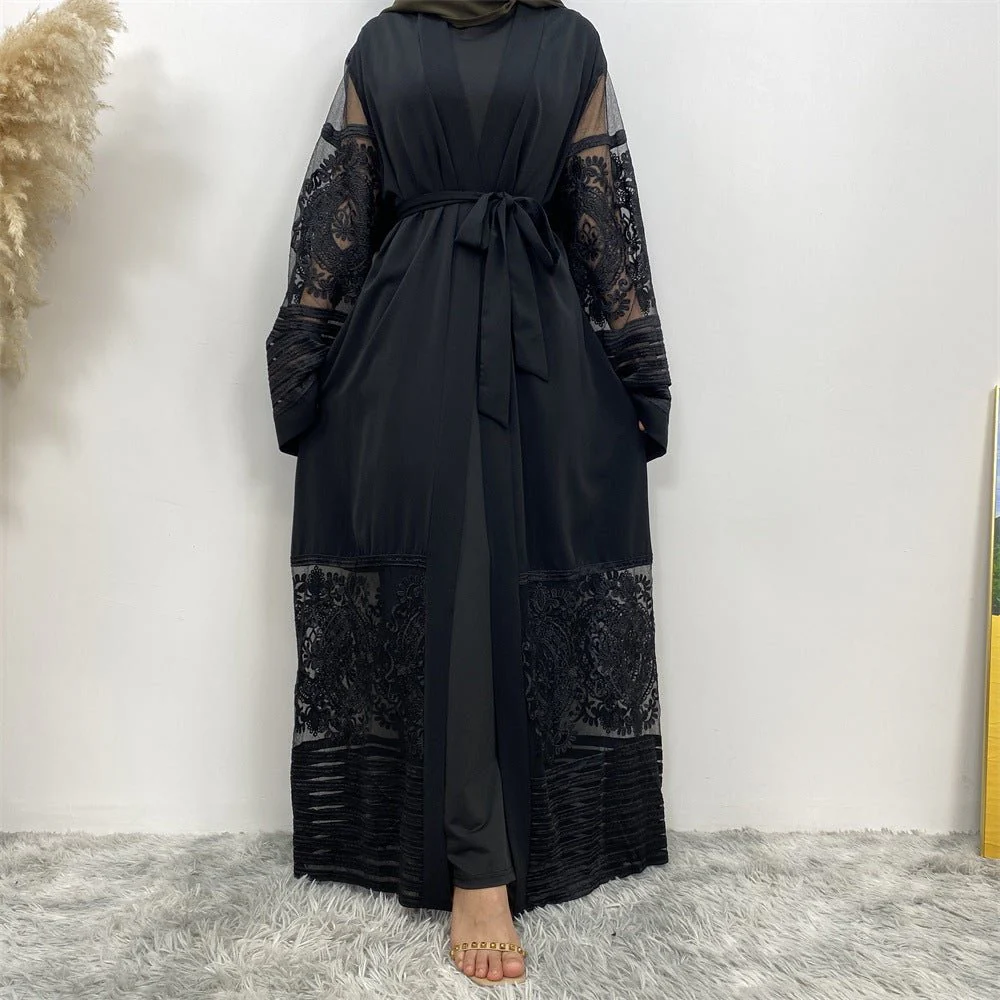 Luxury Embroidered Mesh Cardigan Abaya Dress (MOA161) - Image 41