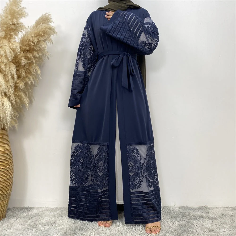 Luxury Embroidered Mesh Cardigan Abaya Dress (MOA161) - Image 7
