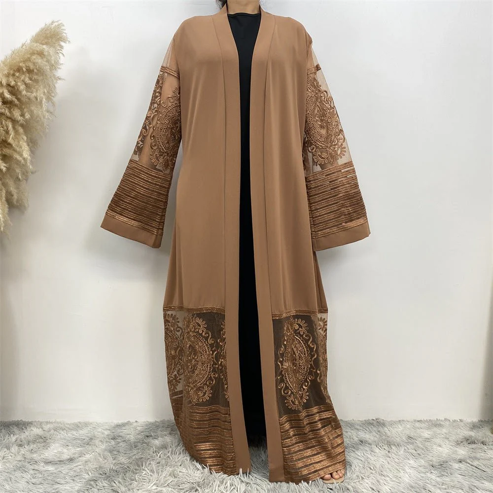 Luxury Embroidered Mesh Cardigan Abaya Dress (MOA161) - Image 8