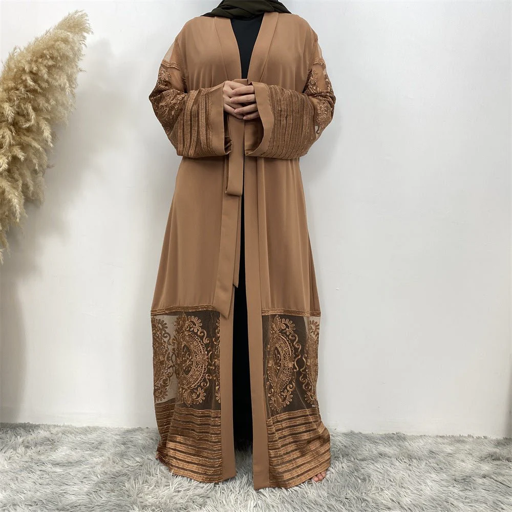 Luxury Embroidered Mesh Cardigan Abaya Dress (MOA161) - Image 9
