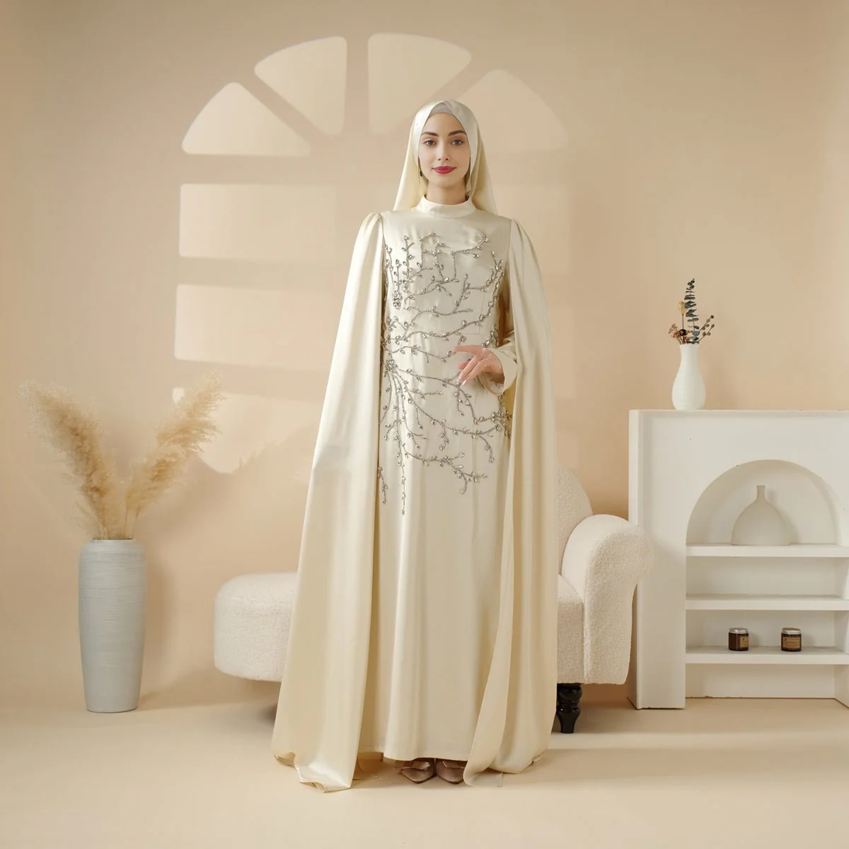 Luxury Hand-Embellished Cape Abaya (MA144) - Image 4