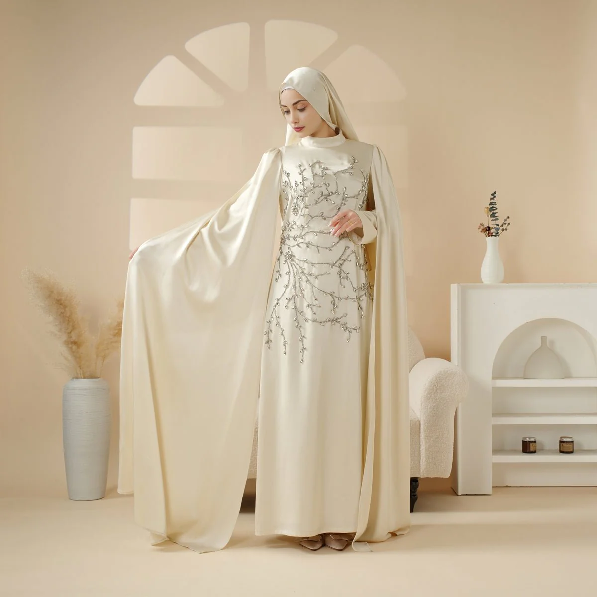 Luxury Hand-Embellished Cape Abaya (MA144) - Image 5