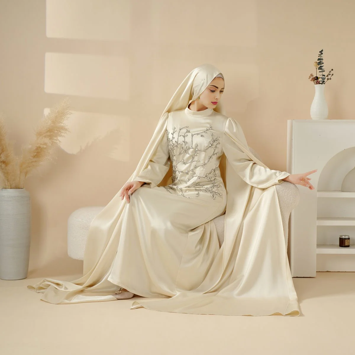 Luxury Hand-Embellished Cape Abaya (MA144) - Image 6
