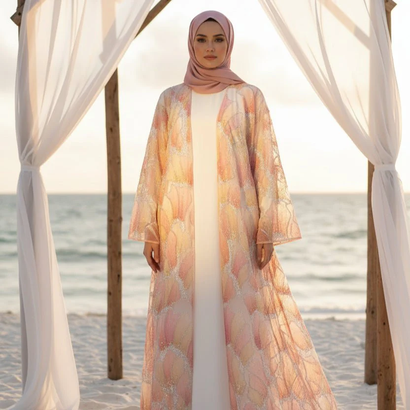Petal Glow Hand-Embroidered Open Abaya — Secret Garden Series (MOA295) - Image 2