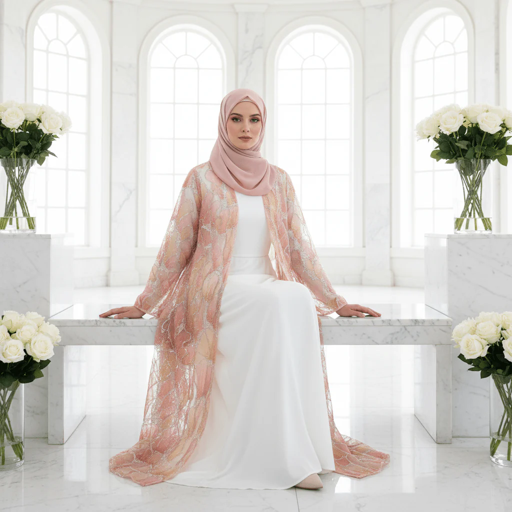 Petal Glow Hand-Embroidered Open Abaya — Secret Garden Series (MOA295) - Image 3