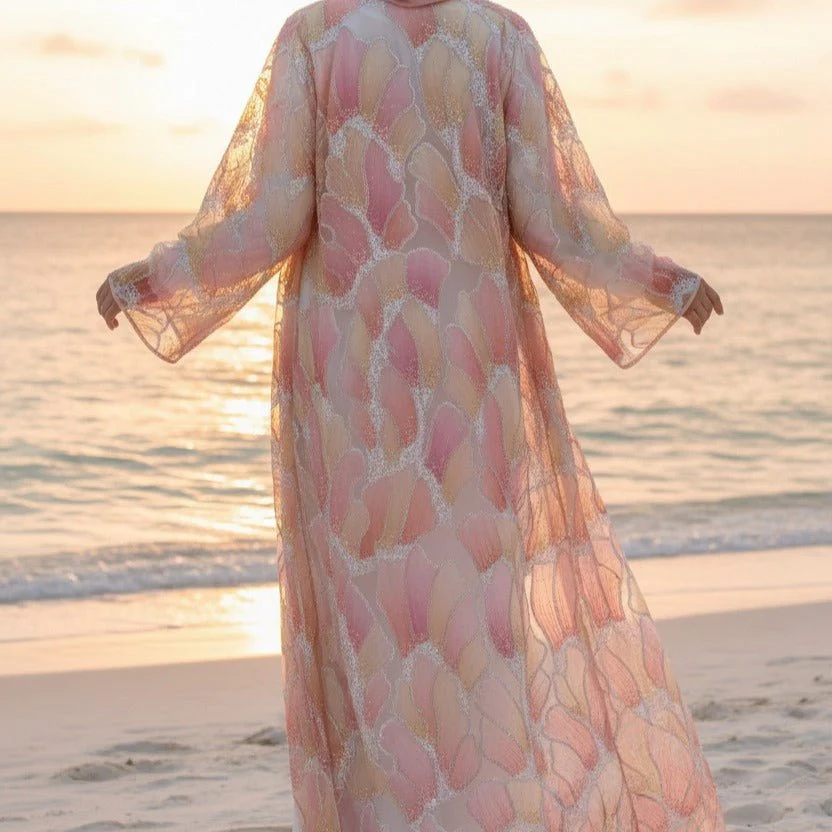 Petal Glow Hand-Embroidered Open Abaya — Secret Garden Series (MOA295) - Image 4