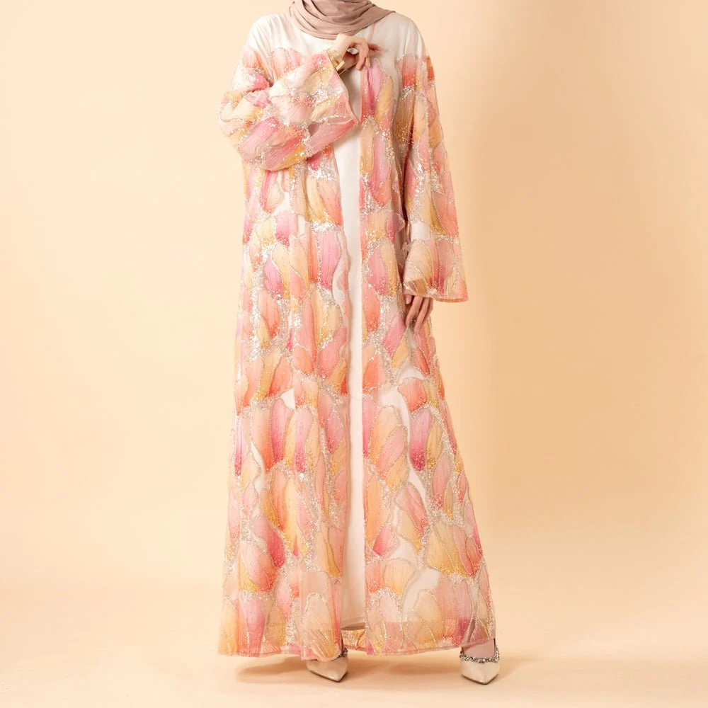Petal Glow Hand-Embroidered Open Abaya — Secret Garden Series (MOA295) - Image 5