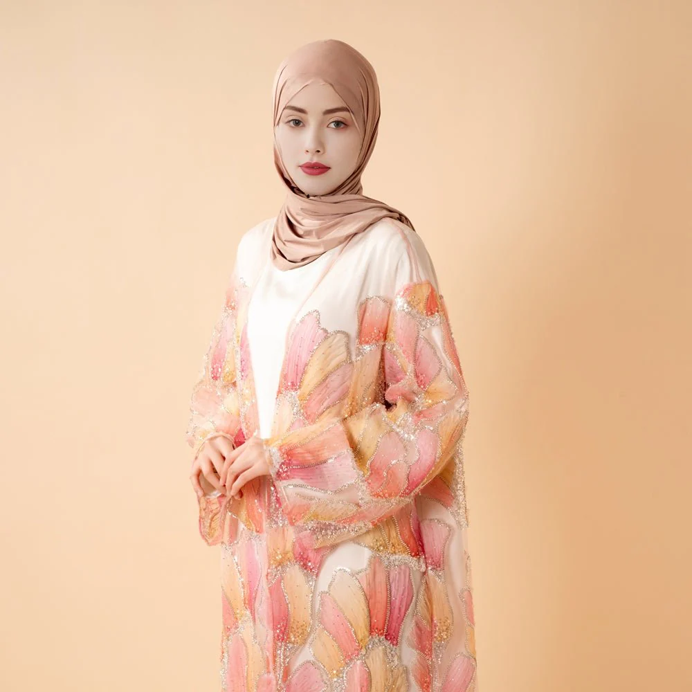 Petal Glow Hand-Embroidered Open Abaya — Secret Garden Series (MOA295) - Image 6